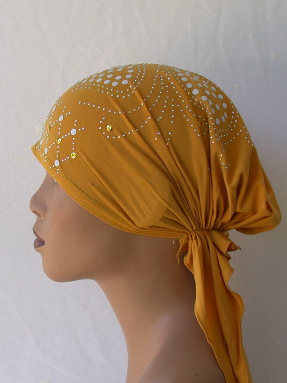 Yellow Chemo Stud Fashion Cap Slip On Bonnet Hijab Undercap #1